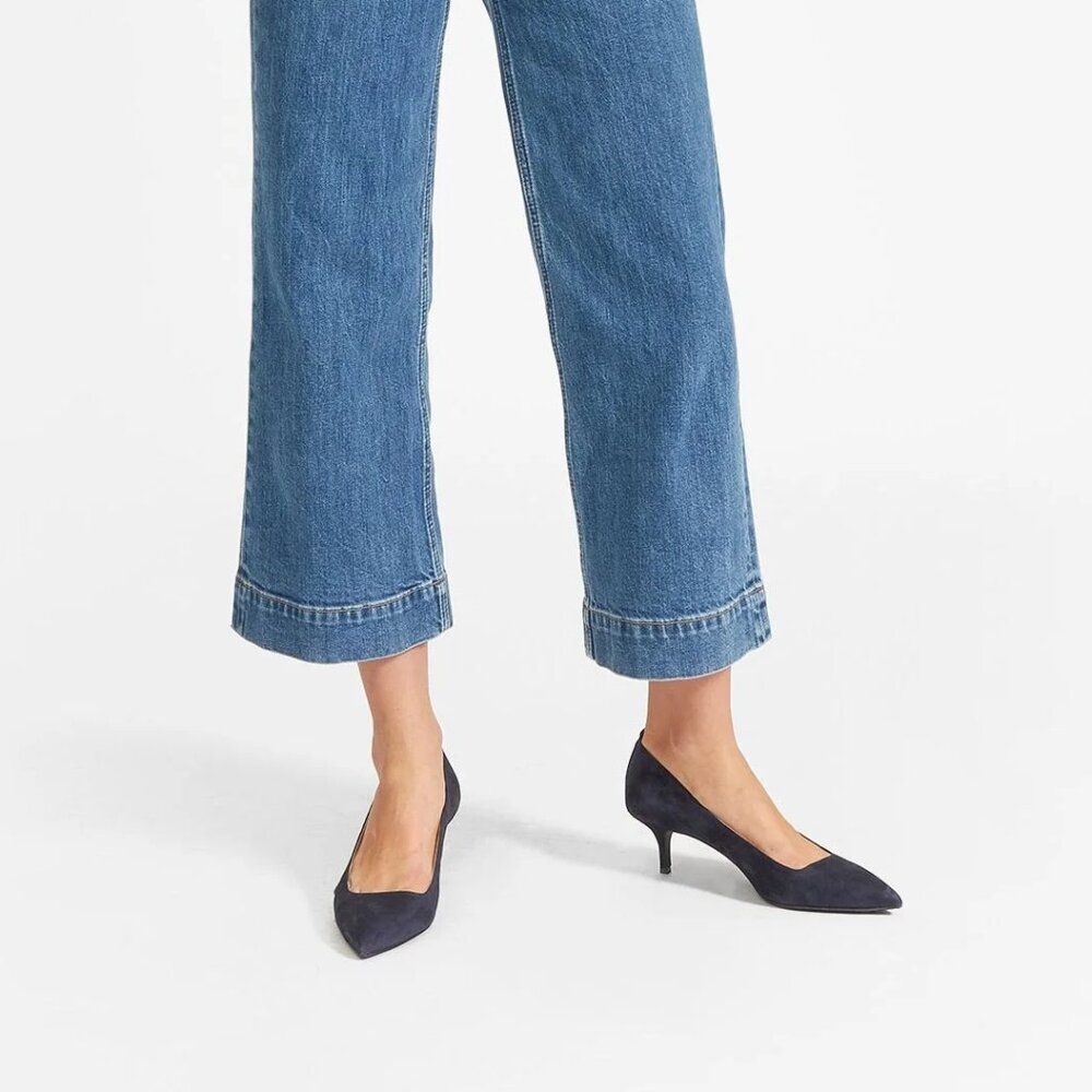 Everlane The Editor Heel Black Suede Kitten Heel Pumps Size 8.5